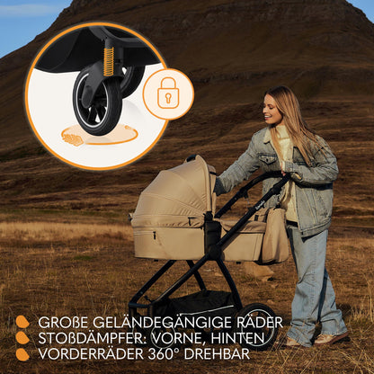 LIONELO MERIL 3-in-1 Kinderwagen 0-48M – Babywanne 9kg, Sitz 13kg, 360° Geländeräder, Vollfederung, XXL-Verdeck UPF50+