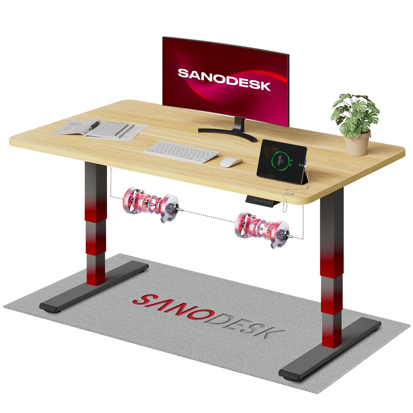 SANODESK Höhenverstellbarer Schreibtisch 120×80 cm, Dual-Motor Steh-Sitz Tisch mit 3-stufigen Beinen & USB, leises Premium-System mit Memory-Funktion und Kollisionsschutz (Weiß+Weiß)