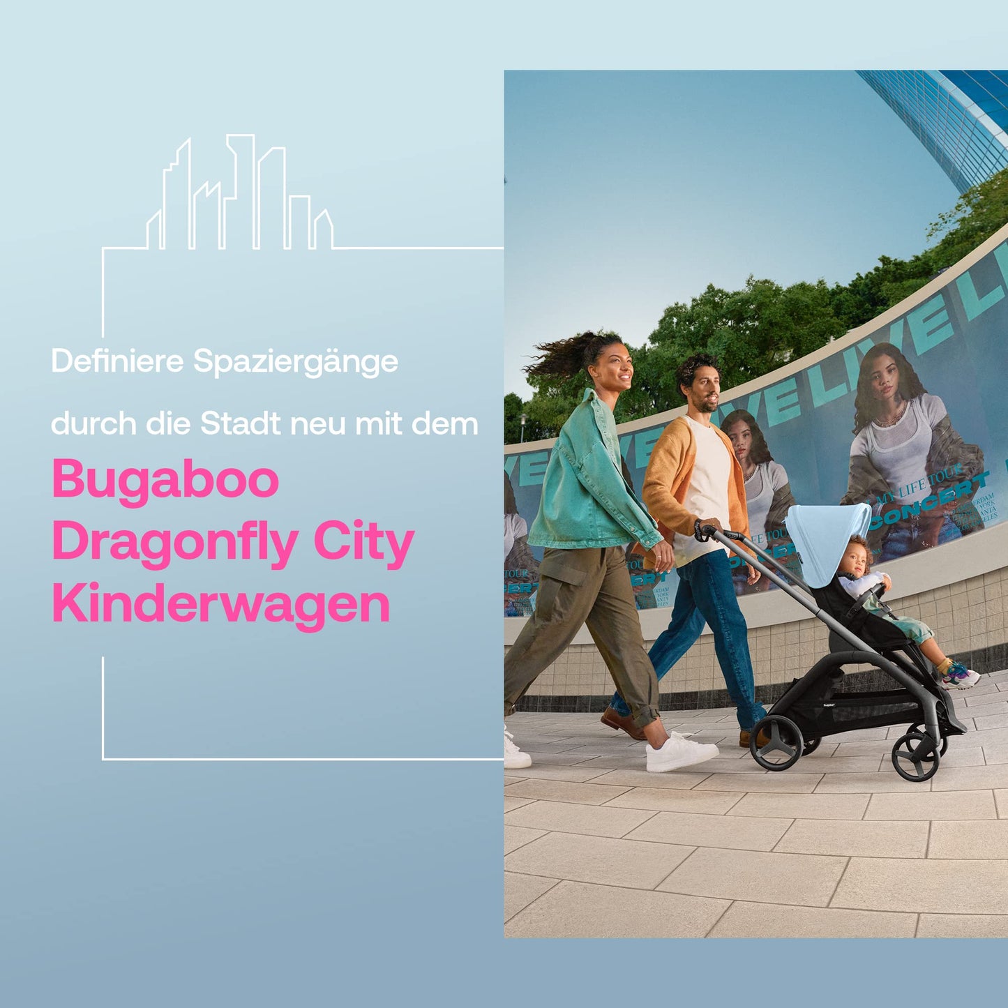 Bugaboo Dragonfly City-Kinderwagen – leicht &amp; kompakt, Vierradfederung, einhändig klappbar, XL Korb, Black/Forest Green