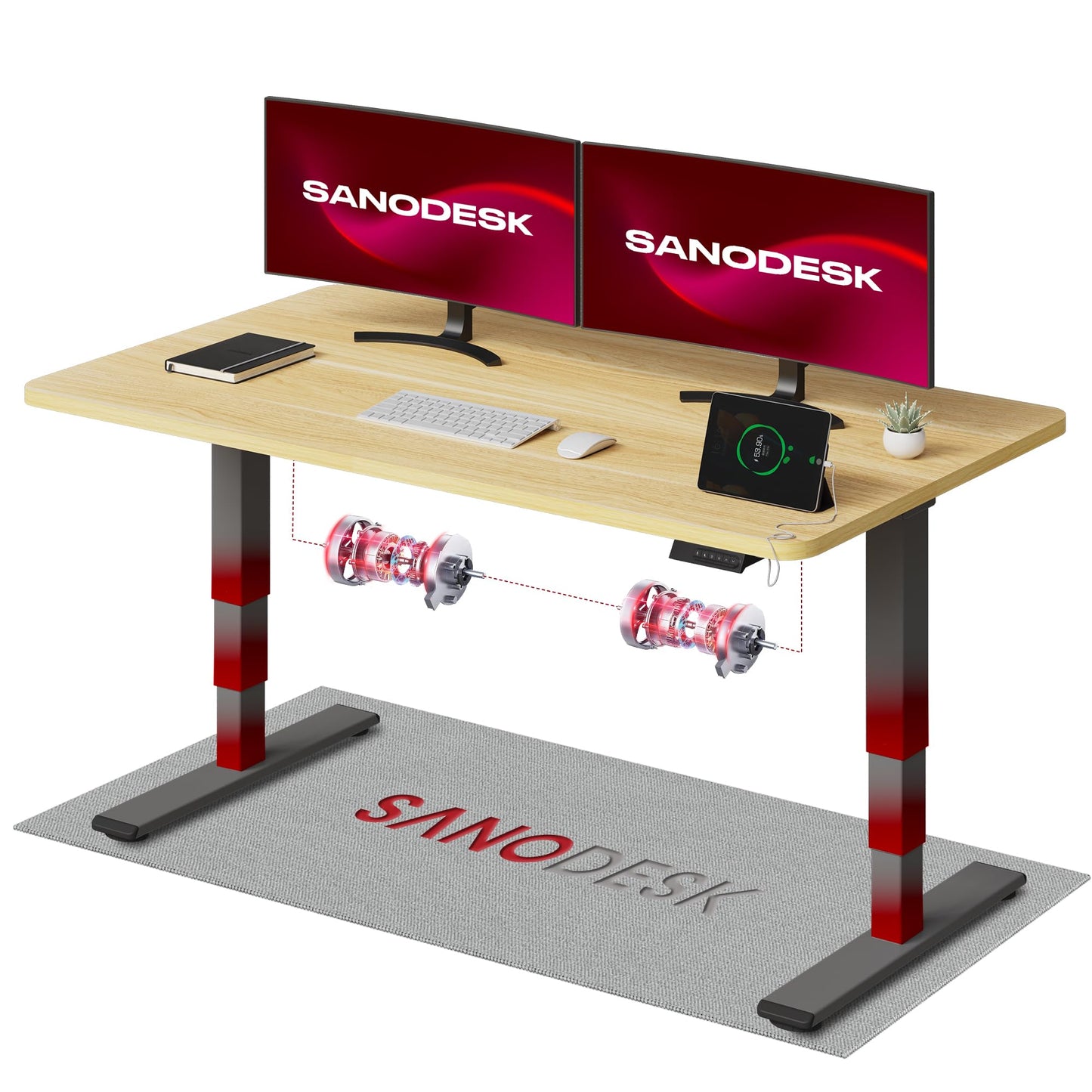 SANODESK Höhenverstellbarer Schreibtisch 120×80 cm, Dual-Motor Steh-Sitz Tisch mit 3-stufigen Beinen & USB, leises Premium-System mit Memory-Funktion und Kollisionsschutz (Weiß+Weiß)