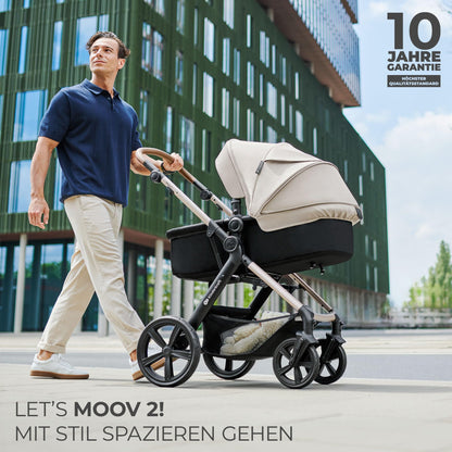 Kinderkraft MOOV2 AIR 4-in-1 Kinderwagen – bis 26kg, I-SIZE 40-75cm, Buggy, verstellbare Liegeposition, XXL-Verdeck, aufblasbare Räder, Schwarz
