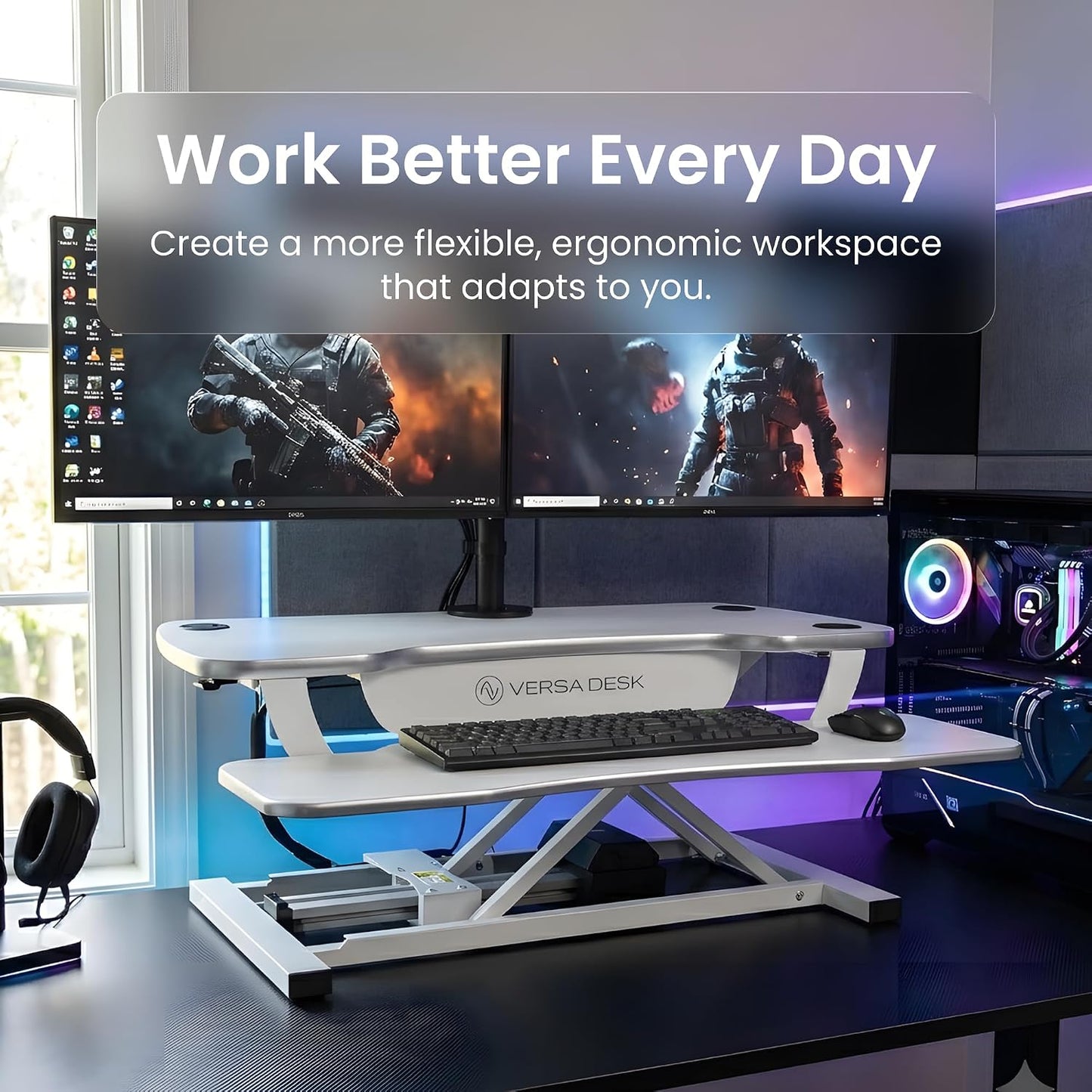 VERSADESK® PowerPro Stehtisch-Konverter, 91,4 x 61 cm, elektrisch, höhenverstellbar, Sitz-zu-Steh-Schreibtischerhöhung mit Tastaturablage und USB-Hub, ergonomischer Arbeitsplatz für Zuhause und Büro,