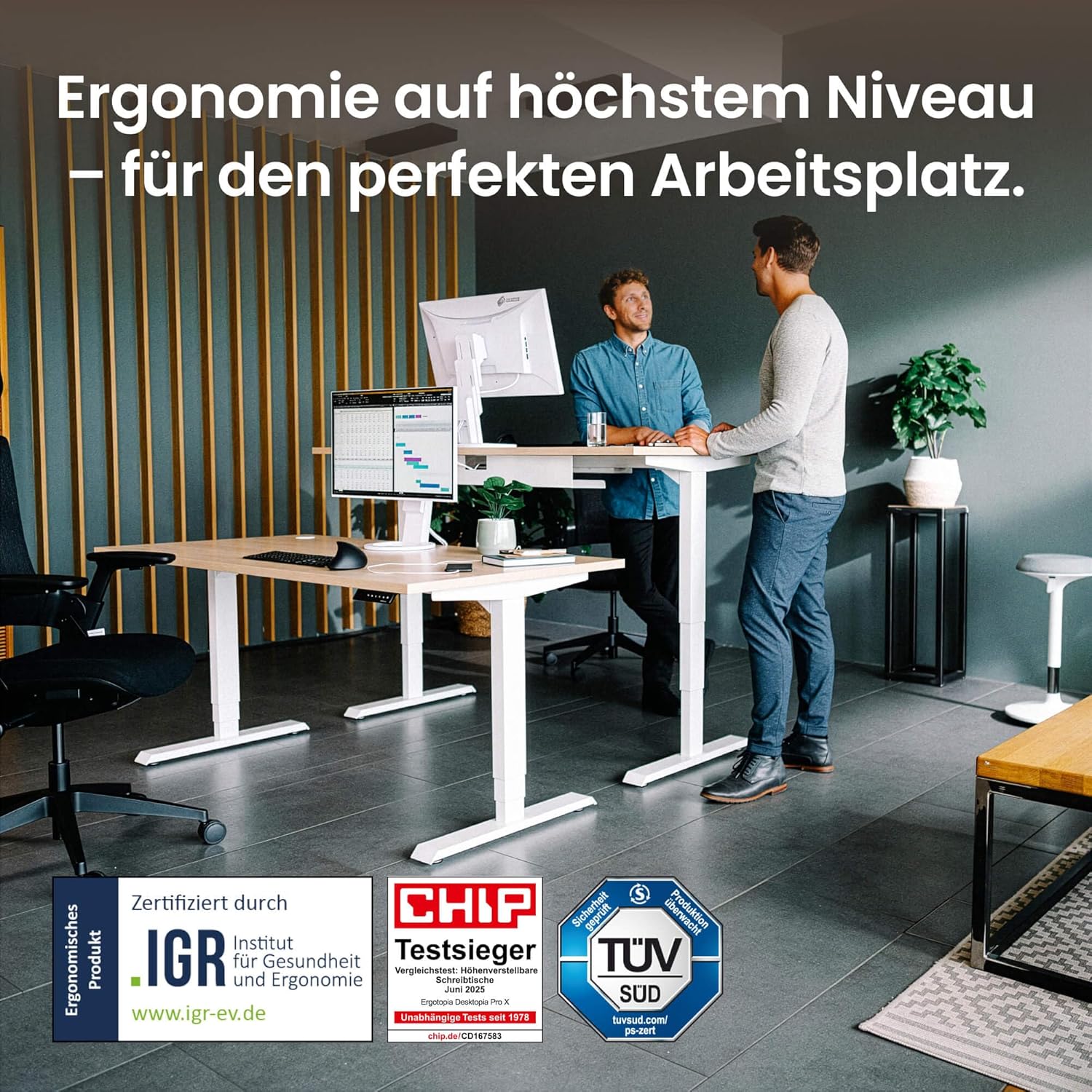 Ergotopia Desktopia Pro X Elektrisch höhenverstellbarer Schreibtisch, Ergonomischer Stehtisch für Büro oder Home Office (Weiß, Gestell Weiß, 180 x 80 cm)