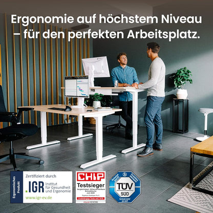 Ergotopia Desktopia Pro X Elektrisch höhenverstellbarer Schreibtisch, Ergonomischer Stehtisch für Büro oder Home Office (Weiß, Gestell Weiß, 180 x 80 cm)
