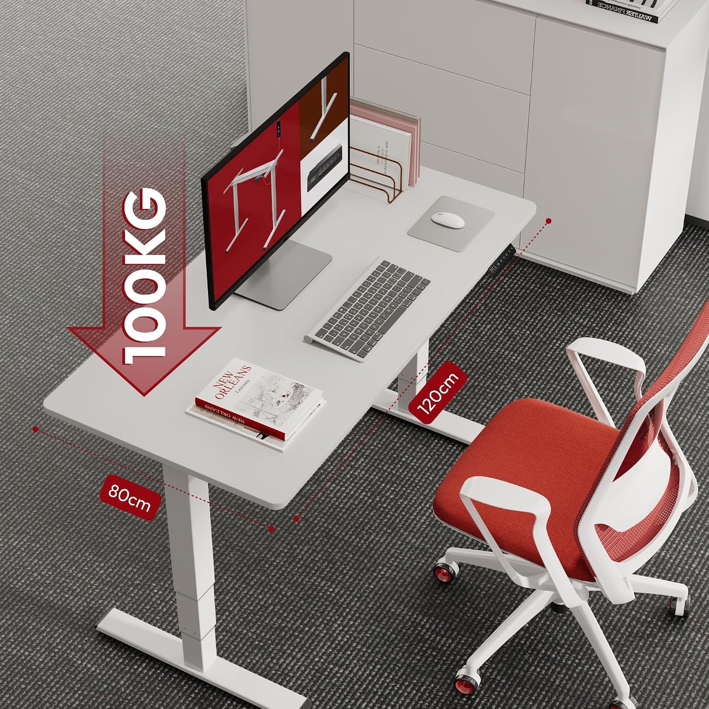 SANODESK Höhenverstellbarer Schreibtisch 120×80 cm, Dual-Motor Steh-Sitz Tisch mit 3-stufigen Beinen & USB, leises Premium-System mit Memory-Funktion und Kollisionsschutz (Weiß+Weiß)