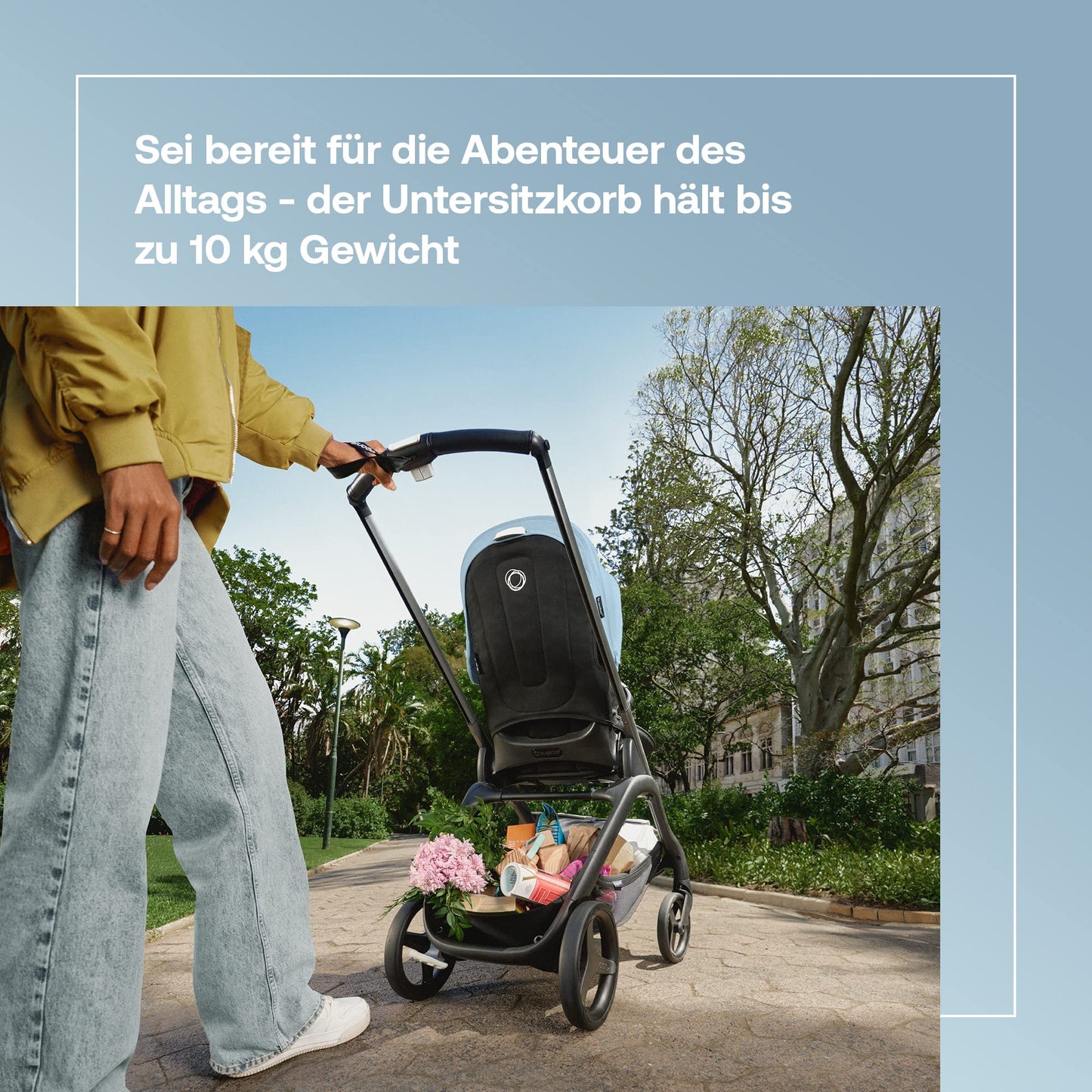 Bugaboo Dragonfly City-Kinderwagen – leicht &amp; kompakt, Vierradfederung, einhändig klappbar, XL Korb, Black/Forest Green