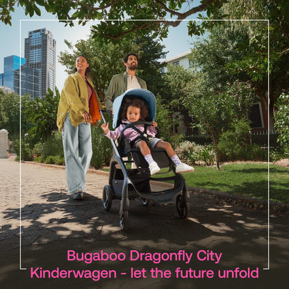 Bugaboo Dragonfly City-Kinderwagen – leicht &amp; kompakt, Vierradfederung, einhändig klappbar, XL Korb, Black/Forest Green